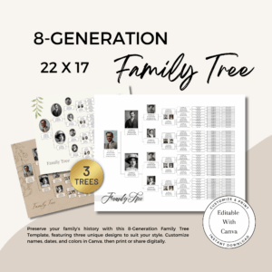 8-Generation Family Tree Canva Template – Set of 3