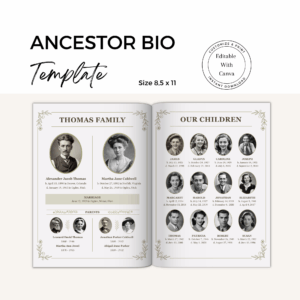Ancestor Biography Template Editable in Canva